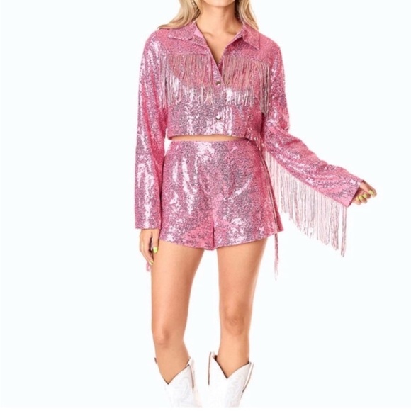 NWT Buddy Love Pink Sequin Fringe Set - Picture 1 of 2